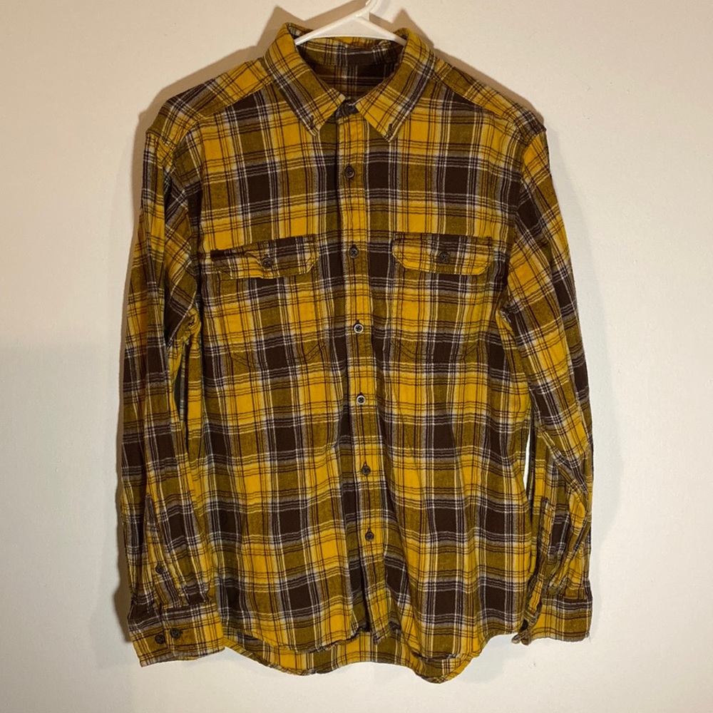 George brand Long Sleeve Brown and Yellow Medium Mens Flannel